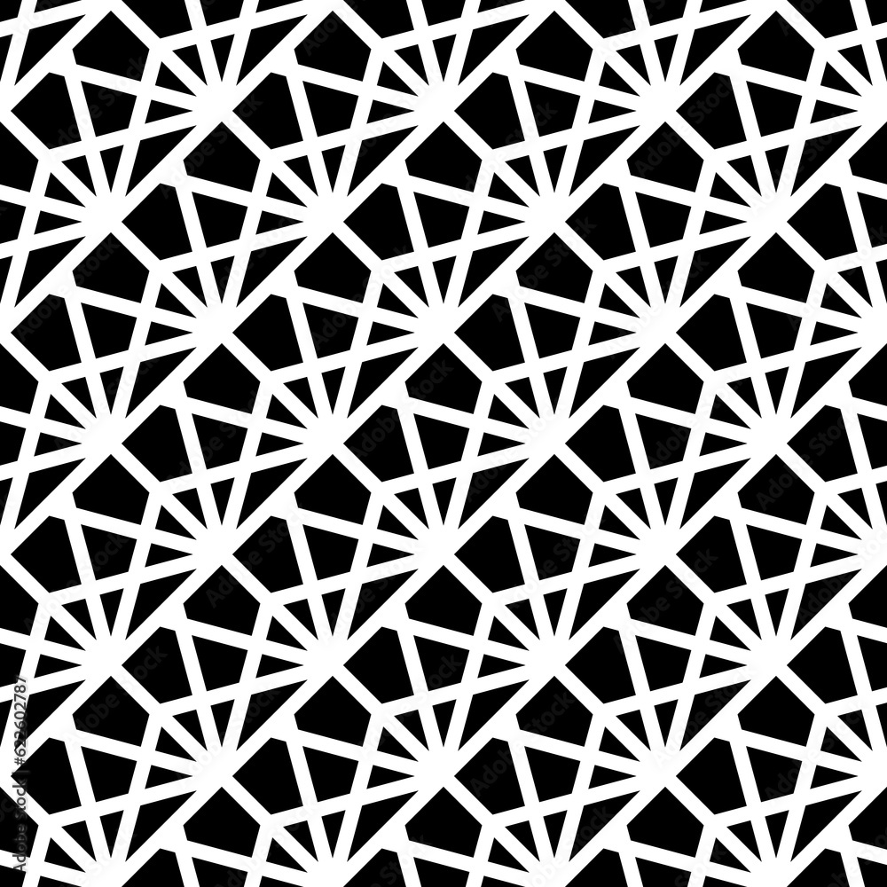 Interlocking polygons tessellation background. Seamless surface pattern design with triangles, quadrangles, pentagons,kites. Modern shapes motif. Grid. Digital paper for textile print. Vector grill.