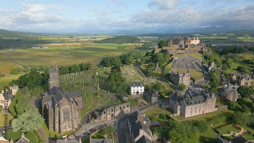 Aerial drone video of the church in Stirling, Scotland