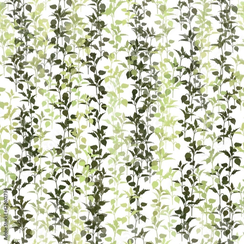 Seamless prints with the image of herbs in green tones
