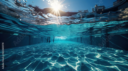 Olympic Swimming pool under water background.