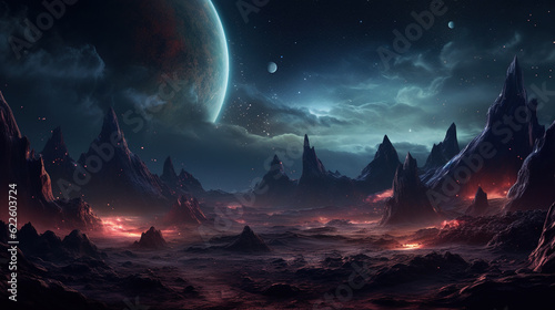 fantasy panorama nature landscape with galaxy sky