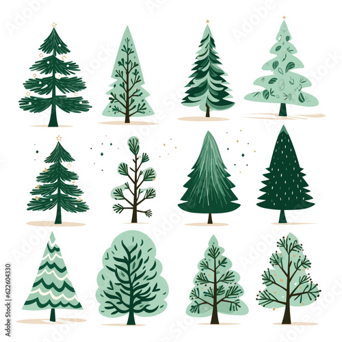 Hand drawn Christmas tree collection vector
