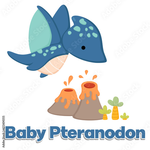 baby pteranodon cute doodle dinosaur vector