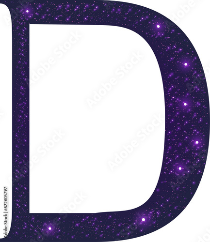 Purple sparkle font, alphabet letter D