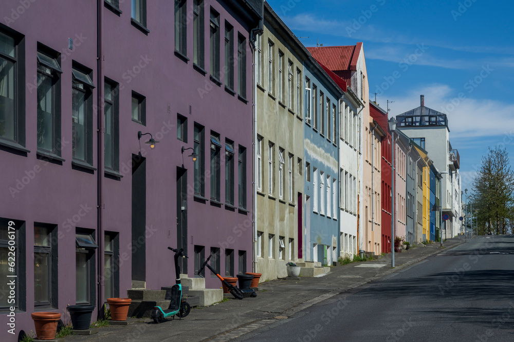 Colorful houses on a street in reykjavik in iceland in summer Colorful houses on a street in reykjavik in iceland in summer