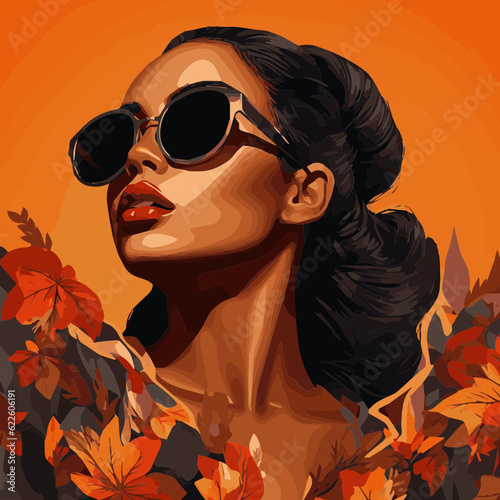beautiful black wearing sun glasses woman fall vibes poster type style