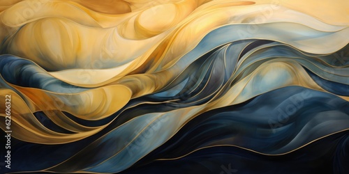 Luxury abstract background waves gold and and dark blue color, generative ai