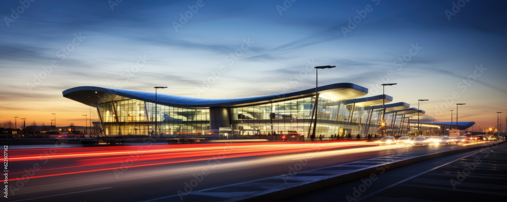 Airport terminal in the night. generative ai