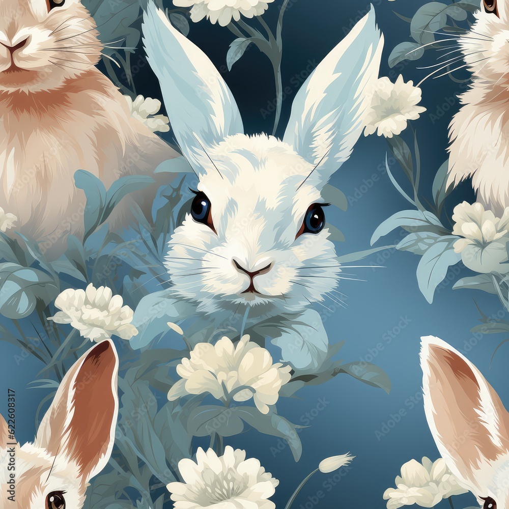 Seamless template with white rabbit pattern. AI generated Stock ...