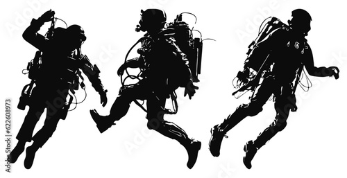 man flying using rocket jet pack silhouette, transportation technology