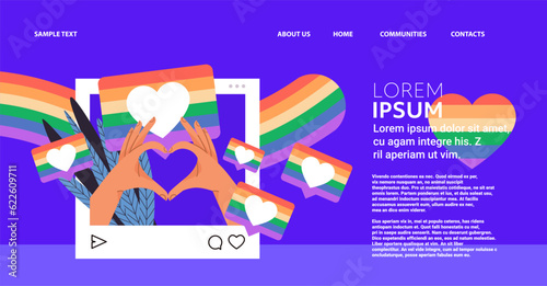 human hands in heart shape social media network lgbt rainbow flag gay lesbian love parade pride festival transgender love