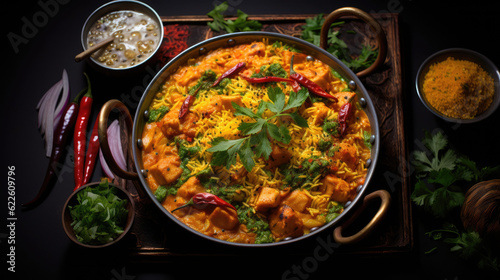 assorted indian curry and rice dishes shot 
