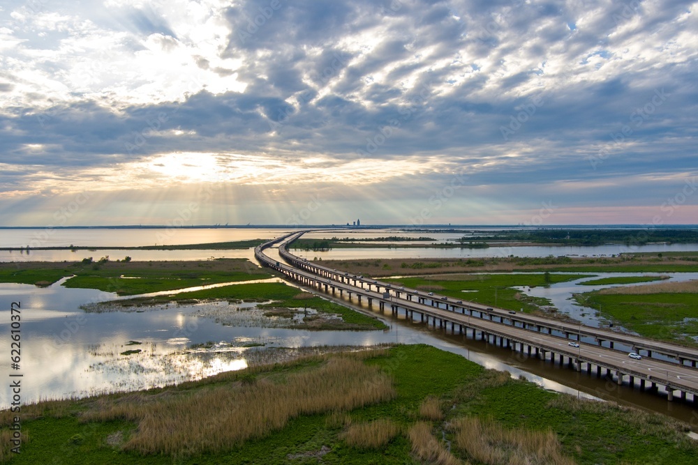 Early evening sky above Mobile Bay in April