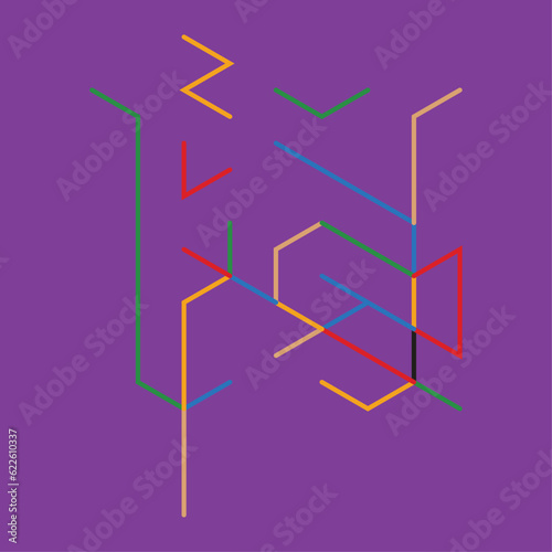 illustration of geometric colorful lines on the purple background