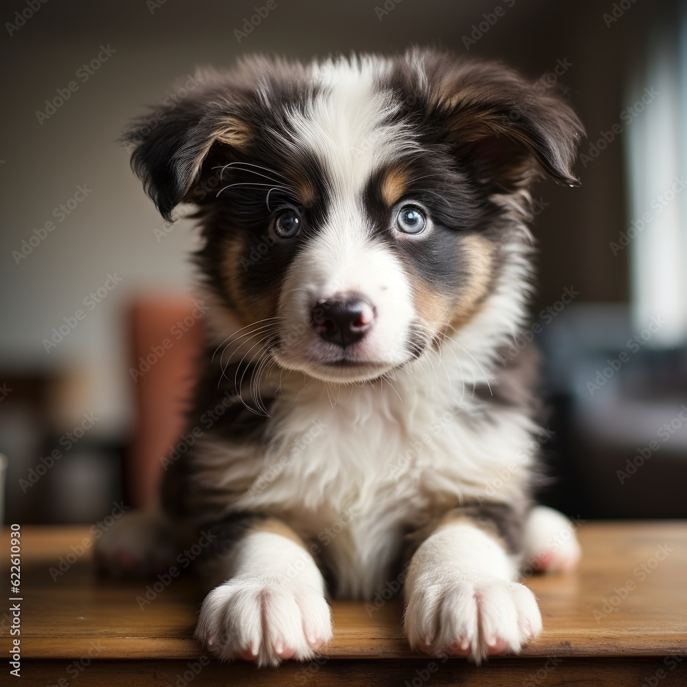 Corder collie puppy at the dark background.