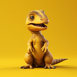 Baby dinosaur on a yellow background. Generative AI.