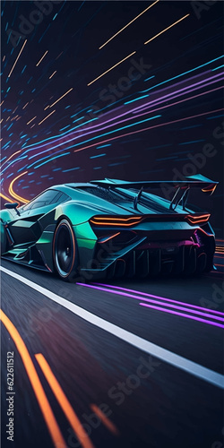 Abstract background with sports car. Futuristic sports car.