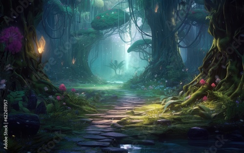 Jungle landscape with a fairy.