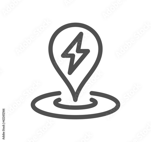 Car charging station related icon outline and linear vector.