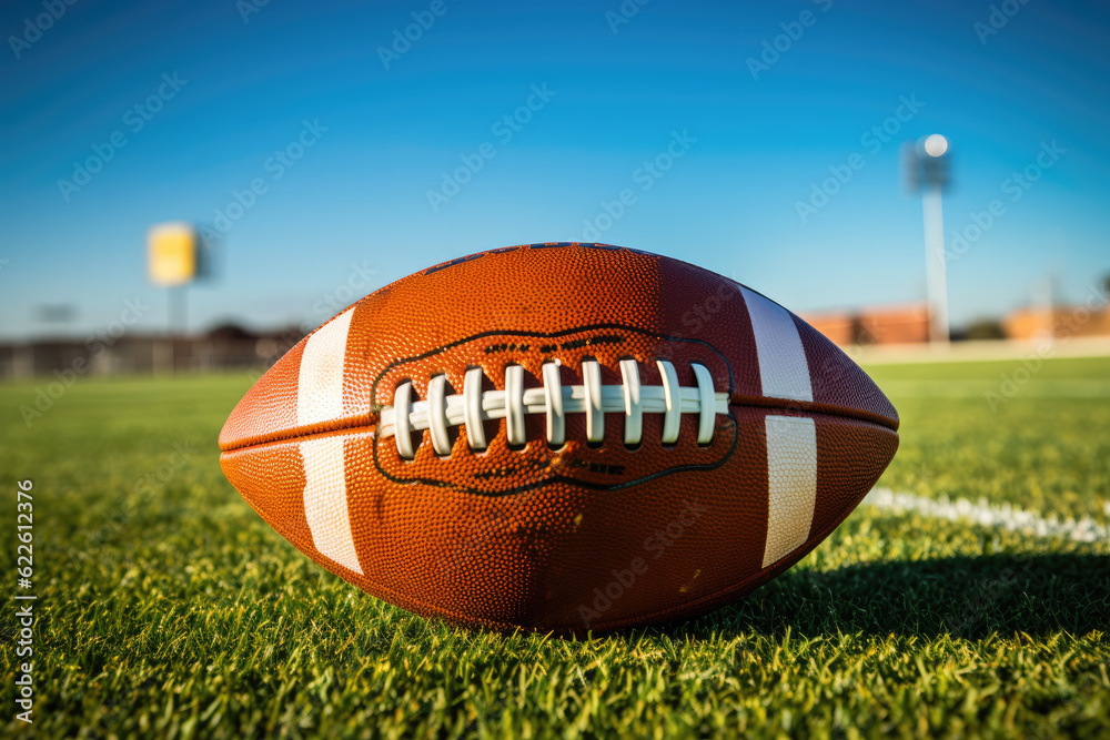 An American Football ball on a field An American Football ball on a field