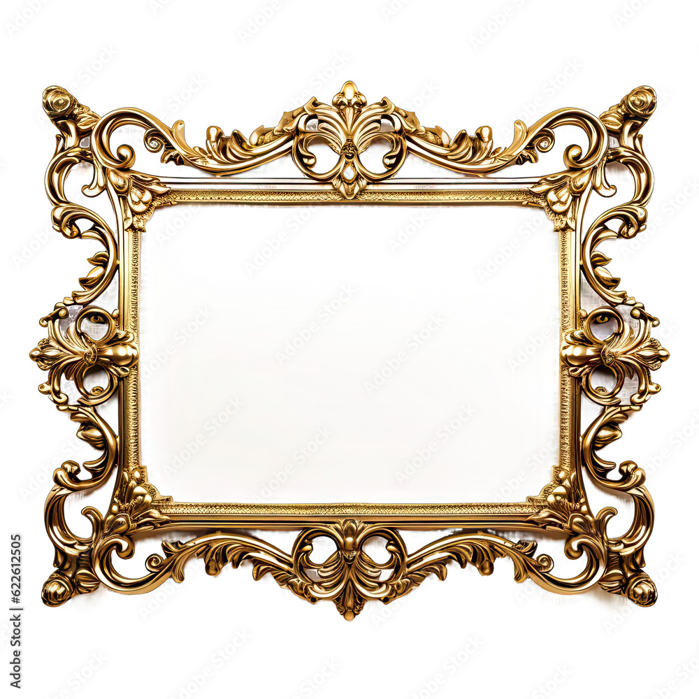 Baroque-style picture frame in golden color. Elegant and luxurious design 2