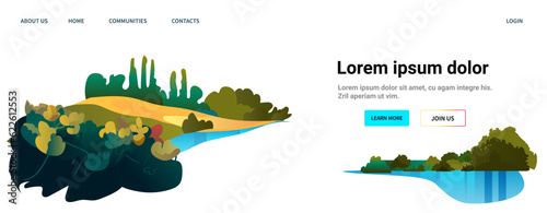 landscape view of mountain ridge green meadow shores nature tourism travel adventure concept