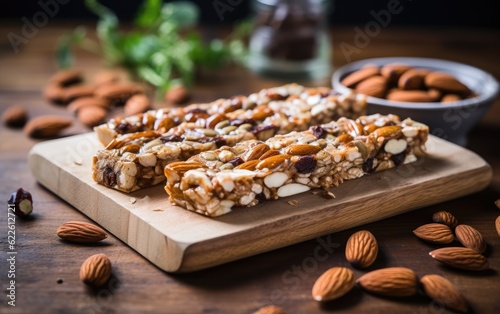 A lot of cookies with nuts and raisins on the table.