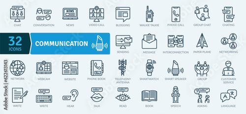  Communication Icons Pack. Thin line icons set. Simple vector icons