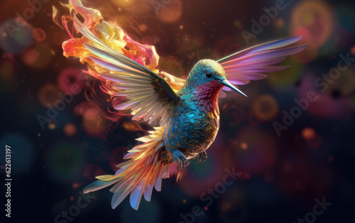 A colorful of the hummingbird in flight.