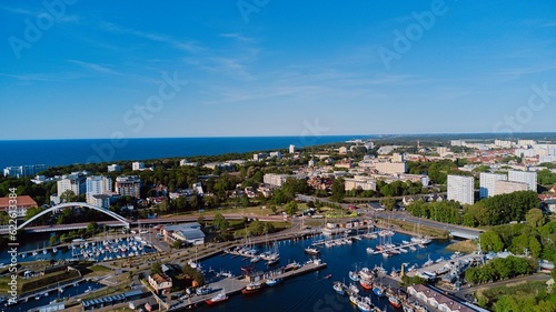 Aerial view of marine in Kolobrzeg, Poland. 05/30/2023.