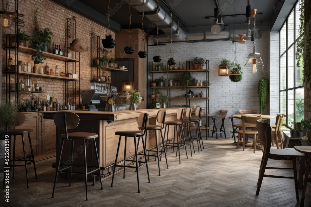 a picture of a restaurant, café, or bar's interior. Generative AI