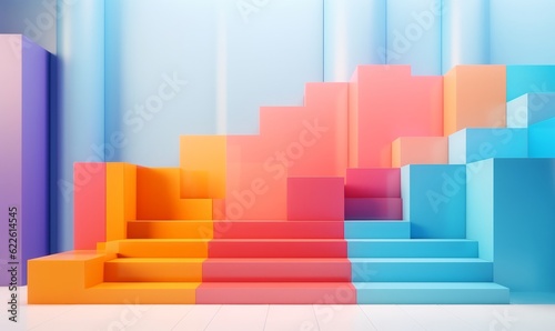 Minimal vibrant coloured steps. product podium abstract background