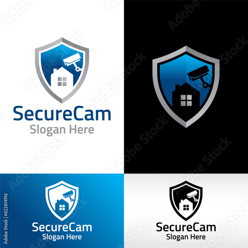 cctv camera secure house logo design vector template