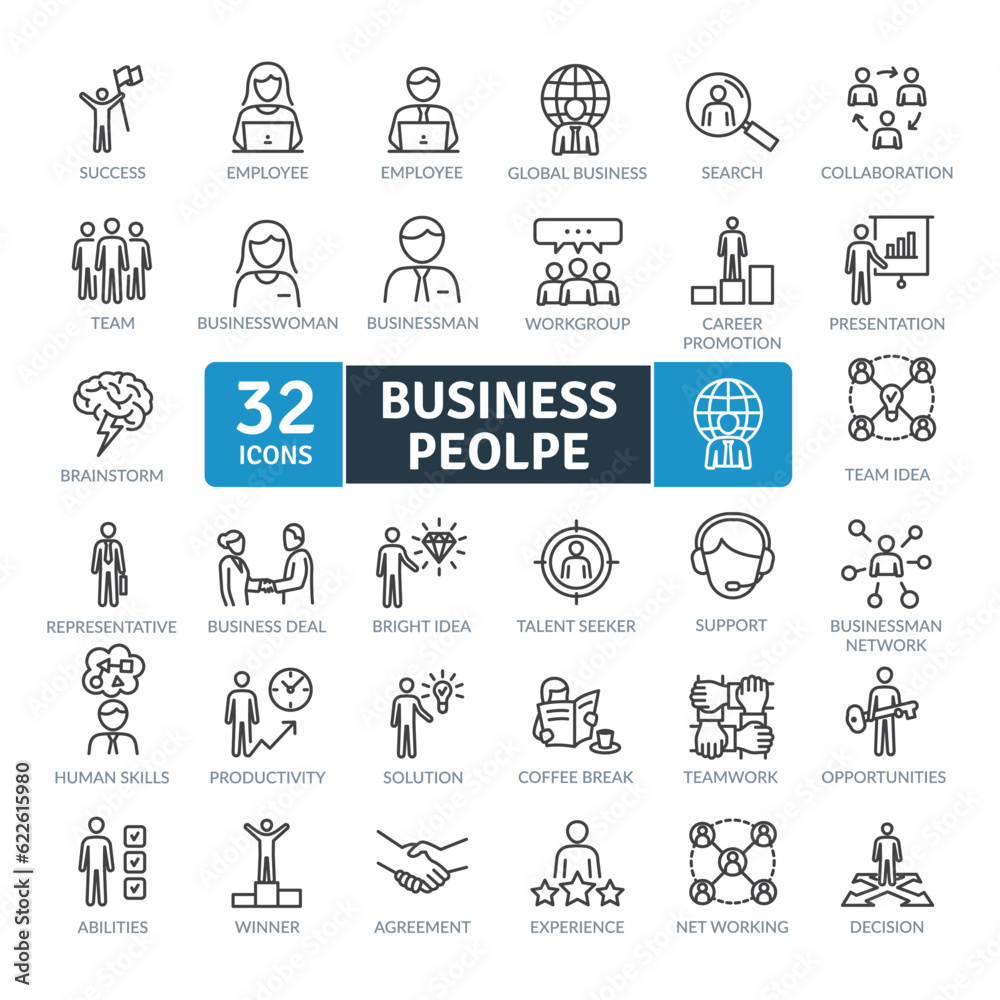  Business People Icons Pack. Thin line icons set. Simple vector icons