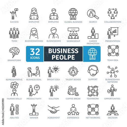  Business People Icons Pack. Thin line icons set. Simple vector icons
