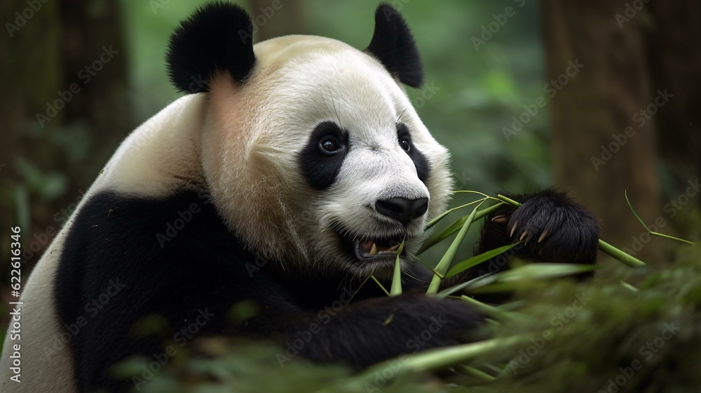 Naklejka premium giant panda eating bamboo