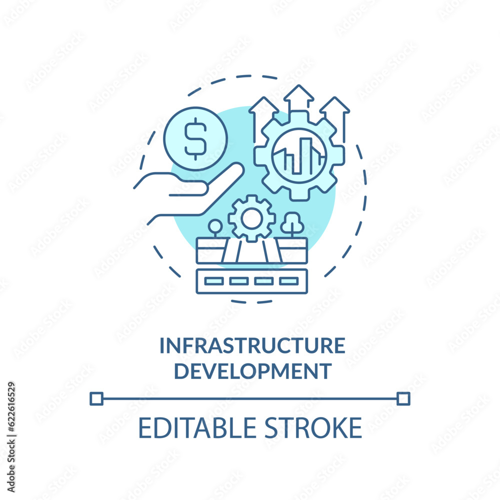 Editable infrastructure development icon, isolated vector, foreign direct investment thin line illustration.
