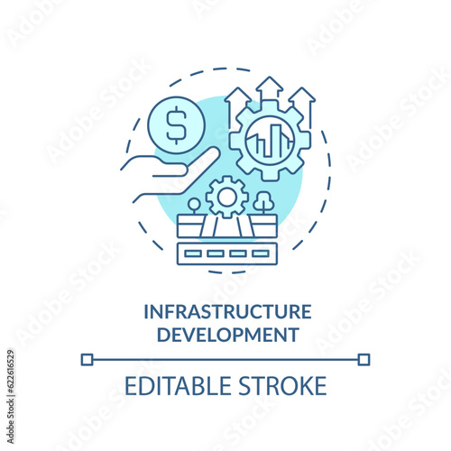 Editable infrastructure development icon, isolated vector, foreign direct investment thin line illustration.