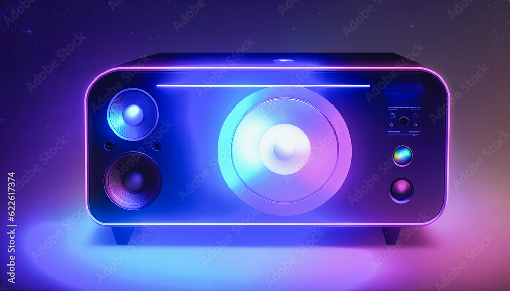 Colorful Speakers amidst the celestial canvas. Generative AI. Colorful Speakers amidst the celestial canvas. Generative AI.