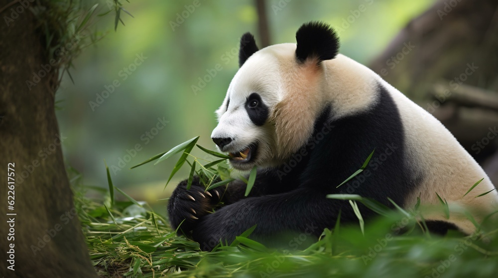 Fototapeta premium giant panda eating bamboo
