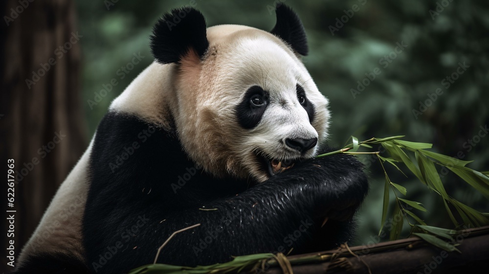 Fototapeta premium giant panda eating bamboo