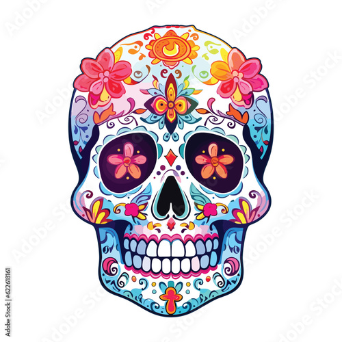 Mexican skull colors ornament Dia de muertos illustration