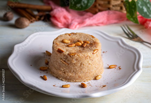 Traditional Turkish semolina sweet desert halva (Turkish name; irmik helvasi)