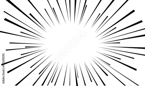 Black radial comic book style action line on a white background. Speed abstract. Vector illustration