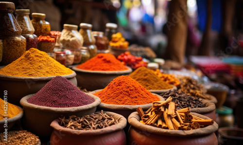 Various aromatic colorful spices and herbs. Ingredients for cooking. Ayurveda treatments.