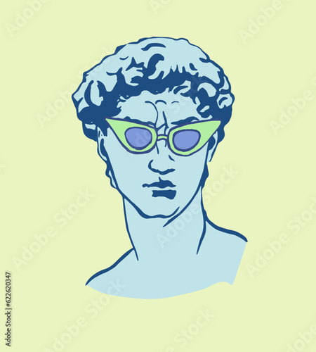 David, pop art, sculpture of David in glasses ,sketch, doodle , Michelangelo's David , Renaissance, Italy ,art, statue, face