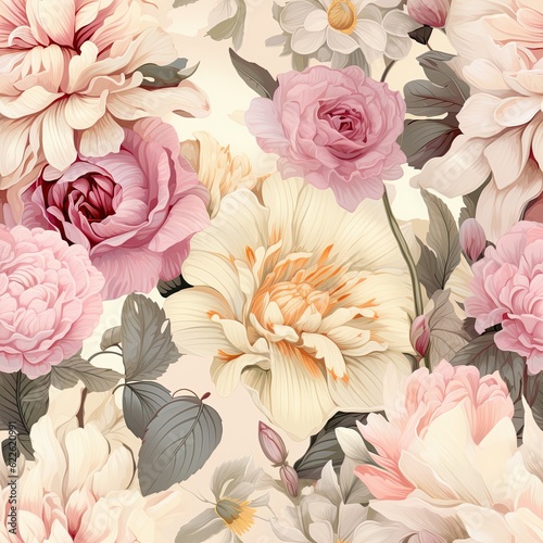 AI-Generated Elegant Blooms  Graceful Seamless Floral Patterns with Timeless Charm