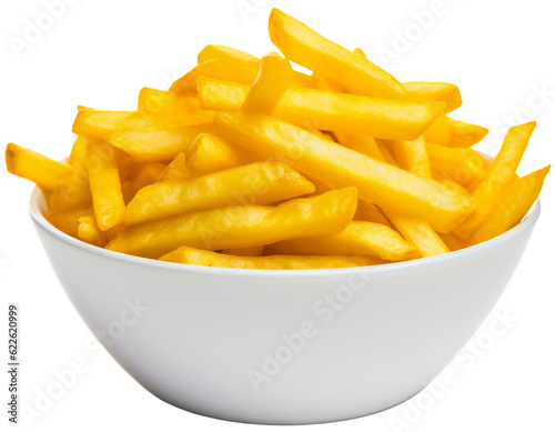 French Fries in a Bowl. Isolated on Transparent Background. generative ai