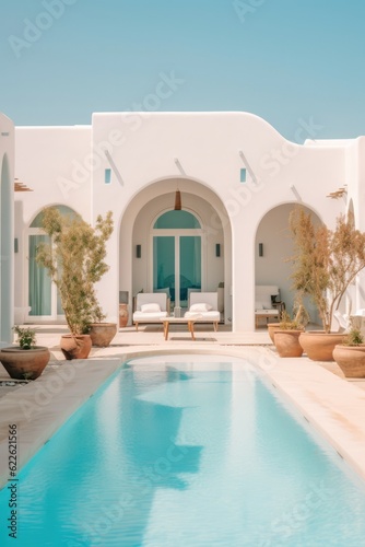 Close-up of designer details in a luxurious Santorini villa with an exterior pool © aboutmomentsimages