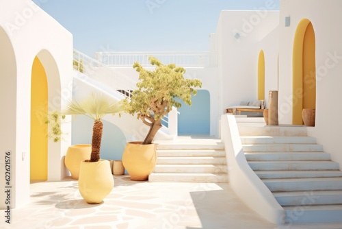Exterior of a sleek, modern villa in Santorini, showcasing luxurious design and a pool.